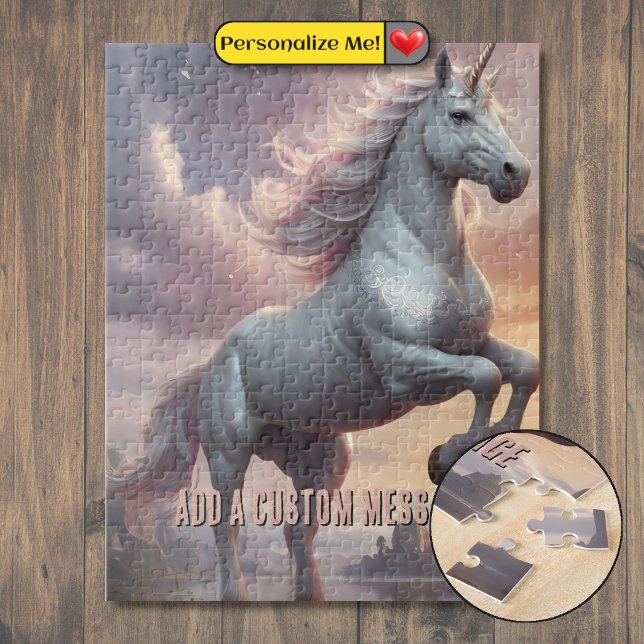 Quebra-cabeça Unicórnio Branco Místico Personalizado (Mystic White Unicorn Jigsaw Puzzle)