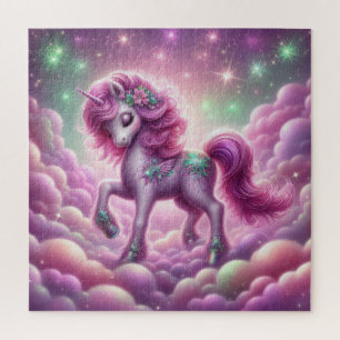 Quebra-cabeça unicórnio brilhante, brilhante, roxo e cor-de-rosa