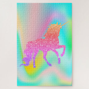 Quebra-cabeça Unicórnio Colorido Glitter Abstrato Moderno