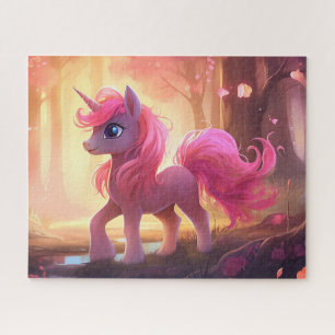 Quebra-cabeça unicórnio de desenho animado desenhado rosa