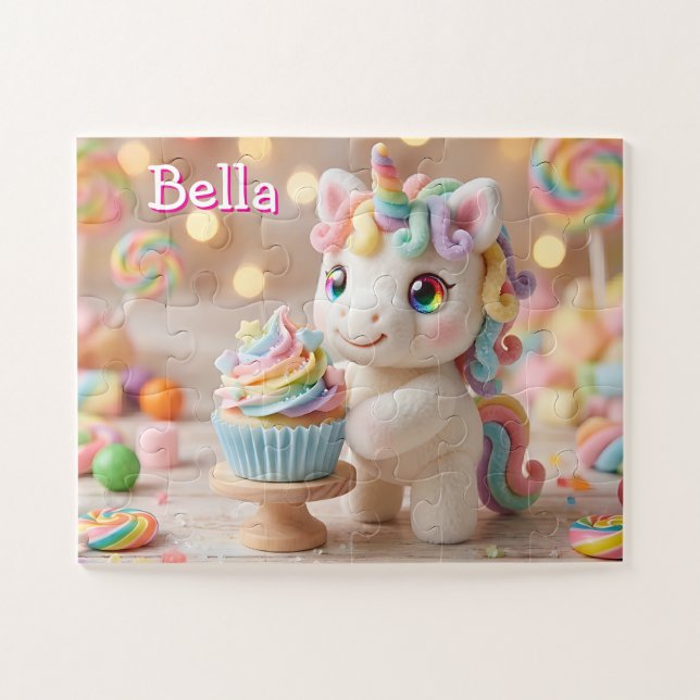 Quebra-cabeça Unicórnio de Doce Pastel com Cupcake de Arco-íris (Horizontal)