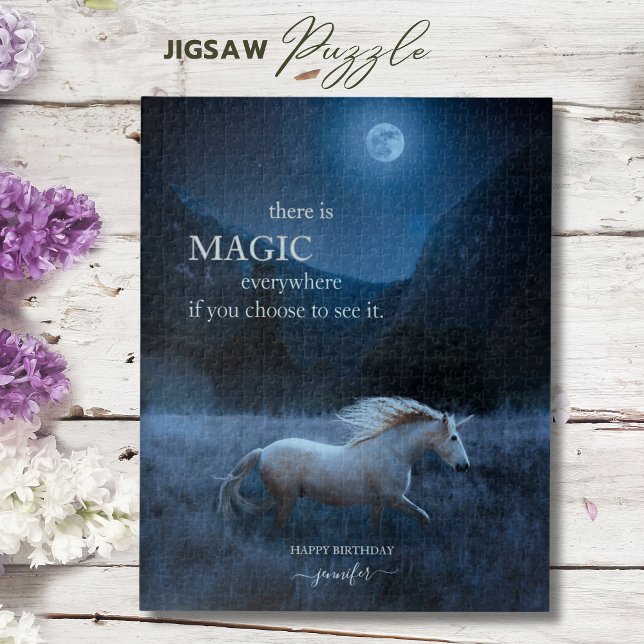Quebra-cabeça Unicórnio Mágico Personalizado (Personalized Magical Moonlight Unicorn Jigsaw Puzzle)