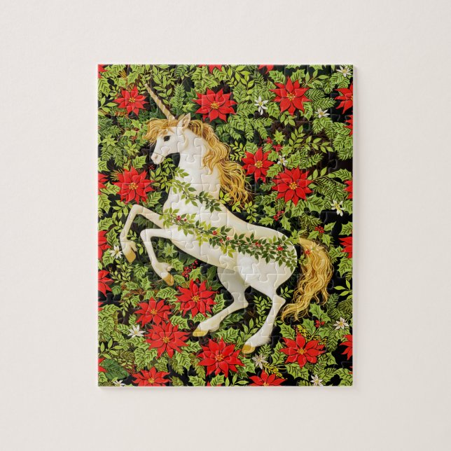 Quebra-cabeça Unicórnio Natal Feliz Vermelho Verde Branco (Vertical)