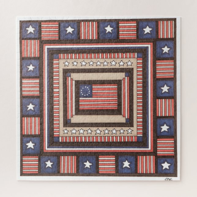 Quebra-cabeça Unique Art Puzzle - Old Time Flag - Erin Brie Art (Vertical)