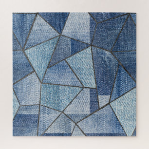 Quebra-cabeça Urbano Denim: Design de Patchwork com Distúrbios