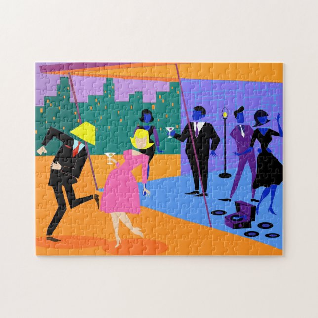 Quebra-cabeça urbano retro do partido do telhado (Horizontal)