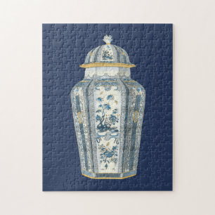 Quebra-cabeça Urna Asiática Decorativa em Azul e Branco