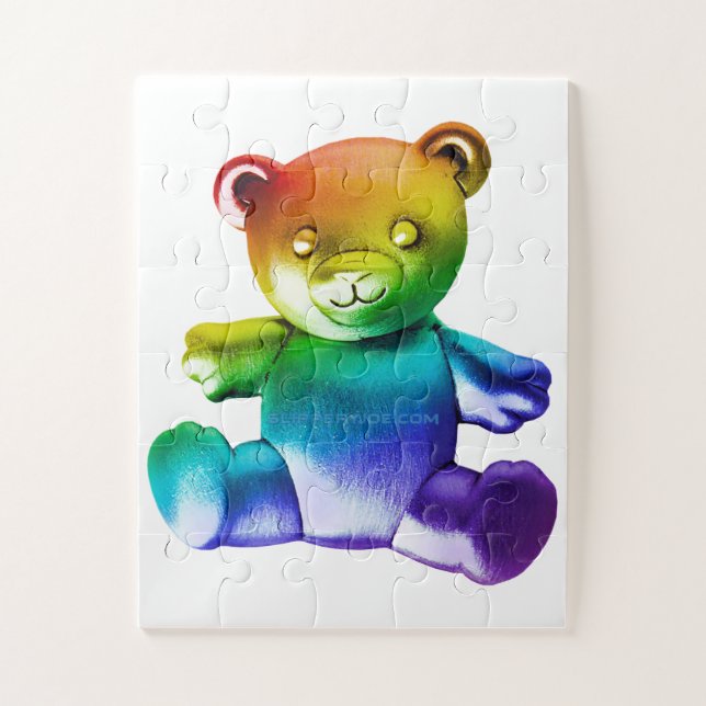 Quebra-cabeça Urso arco-íris com metal escovado do SlipperyJoe (Vertical)