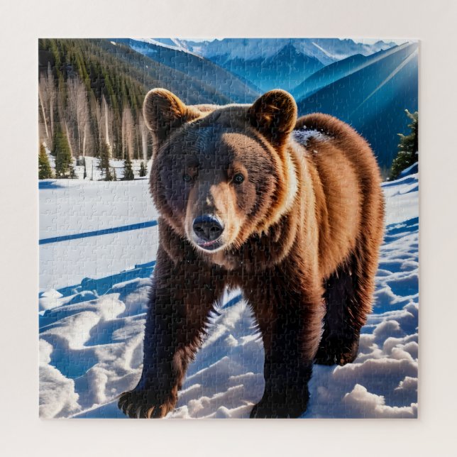 Quebra-cabeça Urso Brown na Neve (Vertical)