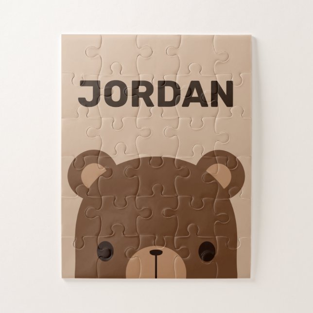 Quebra-cabeça Urso Castanho Bonito com Nome Personalizado (Vertical)