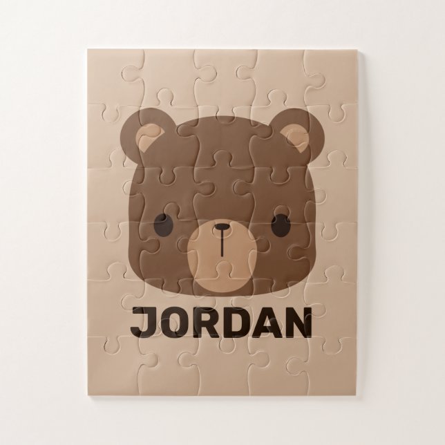 Quebra-cabeça Urso Castanho Bonito com Nome Personalizado (Vertical)