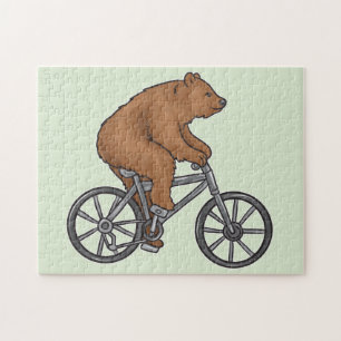 Quebra-cabeça Urso Castanho Gelado Cortado Andando De Bicicleta