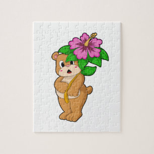 Quebra-cabeça Urso com Flor Hibiscus
