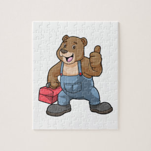 Quebra-cabeça Urso como artesão com caixa de ferramentas