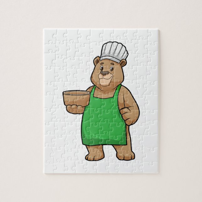 Quebra-cabeça Urso como cozinheiro com avental de cozinha e tige (Vertical)