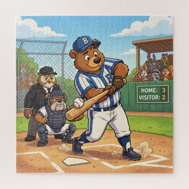 Quebra-cabeça Urso de Desenho Animado Jogando Beisebol (Vertical)