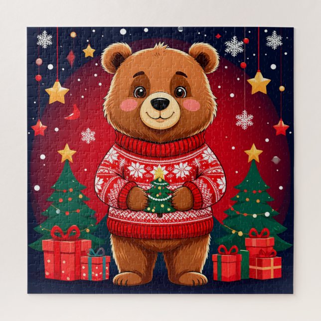 Quebra-cabeça Urso de Natal com Suéter para Diversão Familiar Ac (Vertical)