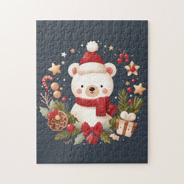 Quebra-cabeça Urso de Natal/Inverno em coroa (Vertical)