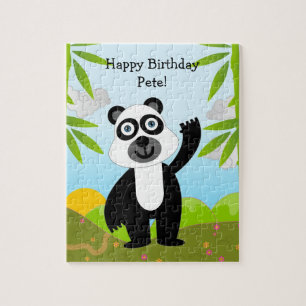 Quebra-cabeça Urso de panda que deseja o feliz aniversario