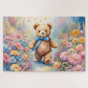 Quebra-cabeça Urso de peluche a rolar num Jardim Pastel