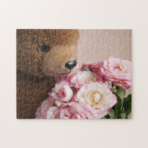 Quebra-cabeça Urso de peluche cheira a rosa
