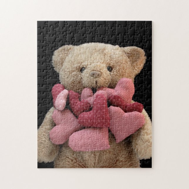 Quebra-cabeça Urso de peluche com corações tecidos (Vertical)