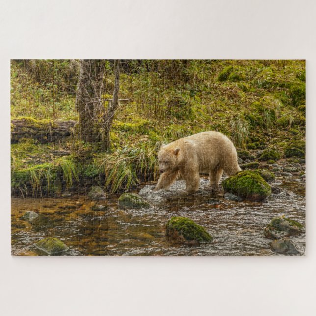 Quebra-cabeça Urso Espírito Branco caça peixes no Riordan Creek (Horizontal)