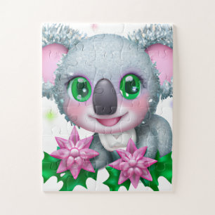 Quebra-cabeça Urso Kawaii Koala, bonito, com flores