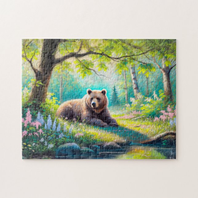Quebra-cabeça Urso na Floresta Glade Desenho de Giz de Pastel (Horizontal)