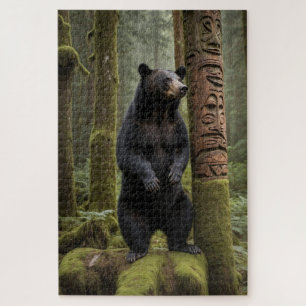 Quebra-cabeça Urso Negro e Arte da Vida Selvagem Totem Polos
