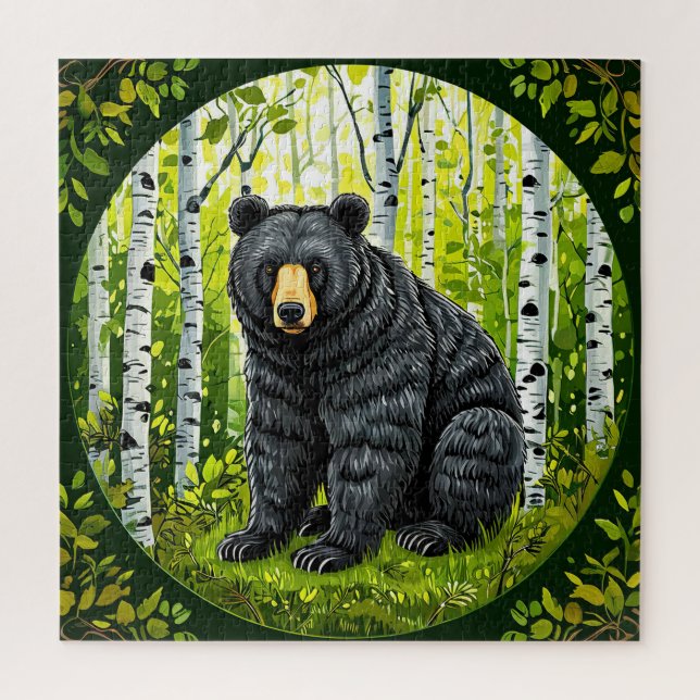 Quebra-cabeça Urso Negro em uma Floresta de Bétulas (Vertical)