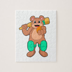 Quebra-cabeça Urso no Cricket com bastão de Cricket