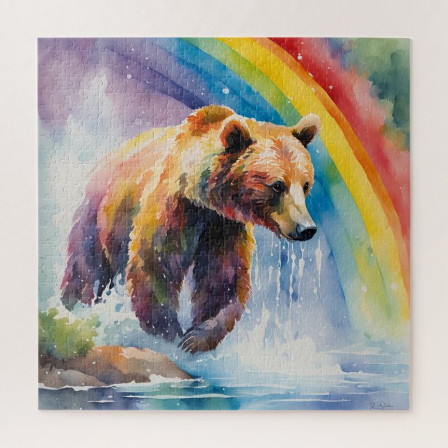 Quebra-cabeça "Urso no Rio: A Magia da Aquarela com R (Vertical)