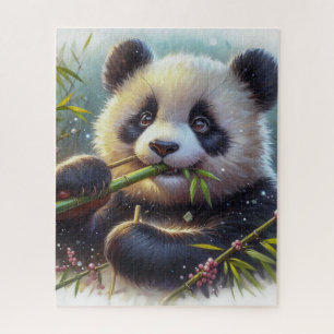 Quebra-cabeça Urso Panda Adorável Comendo Bambu