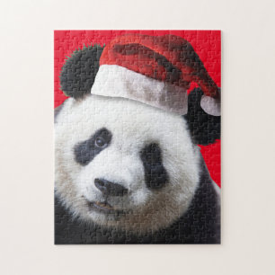 Quebra-cabeça Urso Panda Bonito vestindo um chapéu de Papai Noel
