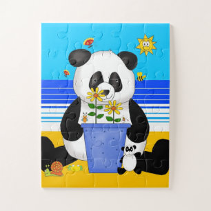 Quebra-cabeça Urso panda divertido na praia para crianças