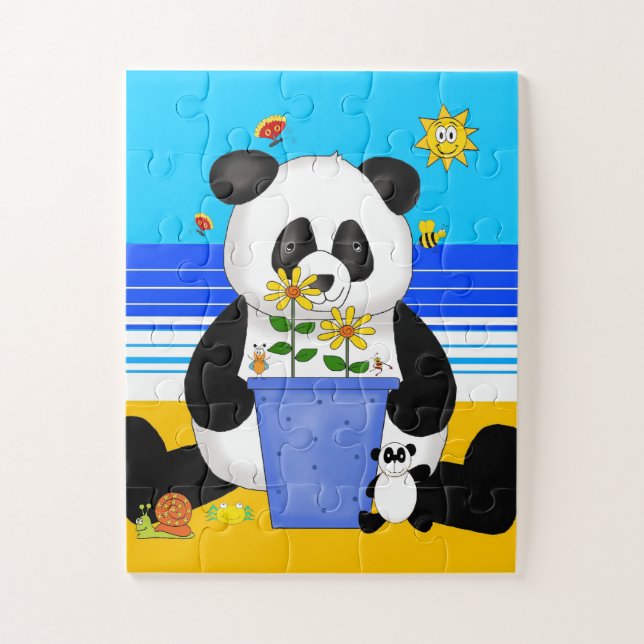 Quebra-cabeça Urso panda divertido na praia para crianças (Vertical)