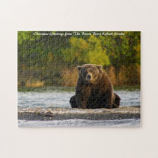 Quebra-cabeça Urso Pardo Alasca. Saudações de Natal (Horizontal)