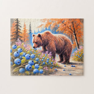 Quebra-cabeça Urso Pardo com Mirtilos Arte em Giz Pastel