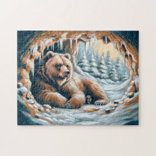 Quebra-cabeça Urso Pardo em Caverna de Inverno Desenho a Giz Pas