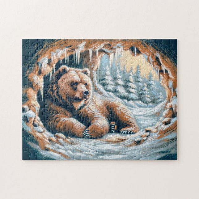Quebra-cabeça Urso Pardo em Caverna de Inverno Desenho a Giz Pas (Horizontal)
