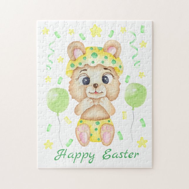 Quebra-cabeça Urso Páscoa bonito para um humor positivo (Vertical)