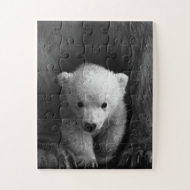 Quebra-cabeça Urso Polar Bebê com Mãe, Preto e Branco (Vertical)