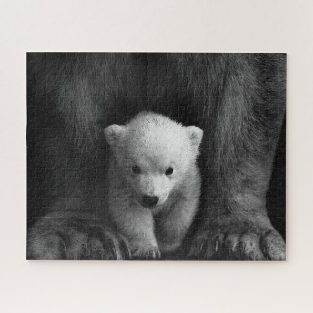 Quebra-cabeça Urso Polar Bebê com Mãe, Preto e Branco (Horizontal)