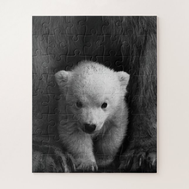 Quebra-cabeça Urso Polar Bebê com Mãe, Preto e Branco (Vertical)