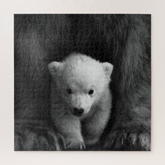 Quebra-cabeça Urso Polar Bebê com Mãe, Preto e Branco (Vertical)