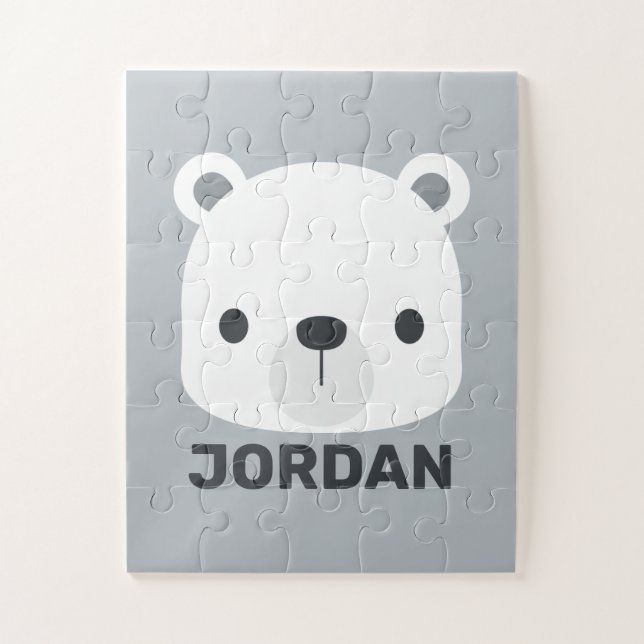 Quebra-cabeça Urso Polar Bonito com Nome Personalizado (Vertical)