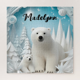 Quebra-cabeça Urso Polar com Oceano Ártico Cub White Winter