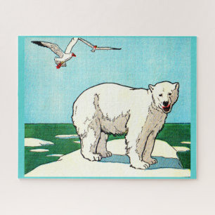 Quebra-cabeça urso polar e gaivotas