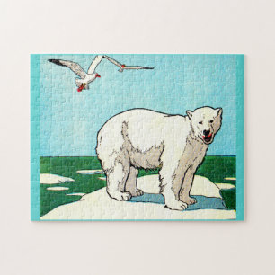 Quebra-cabeça urso polar e gaivotas